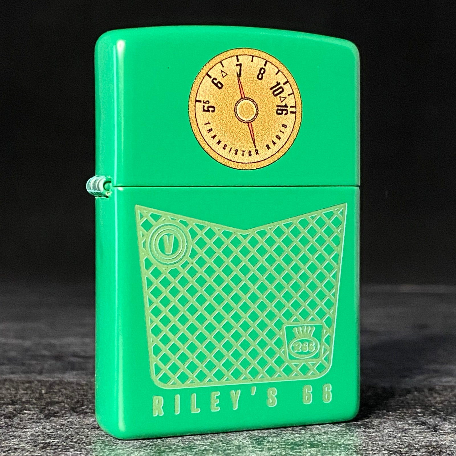 EXCLUSIVE - RILEY'S 66 ZIPPO LIGHTER - Pocket Radio - Grass Green Matte