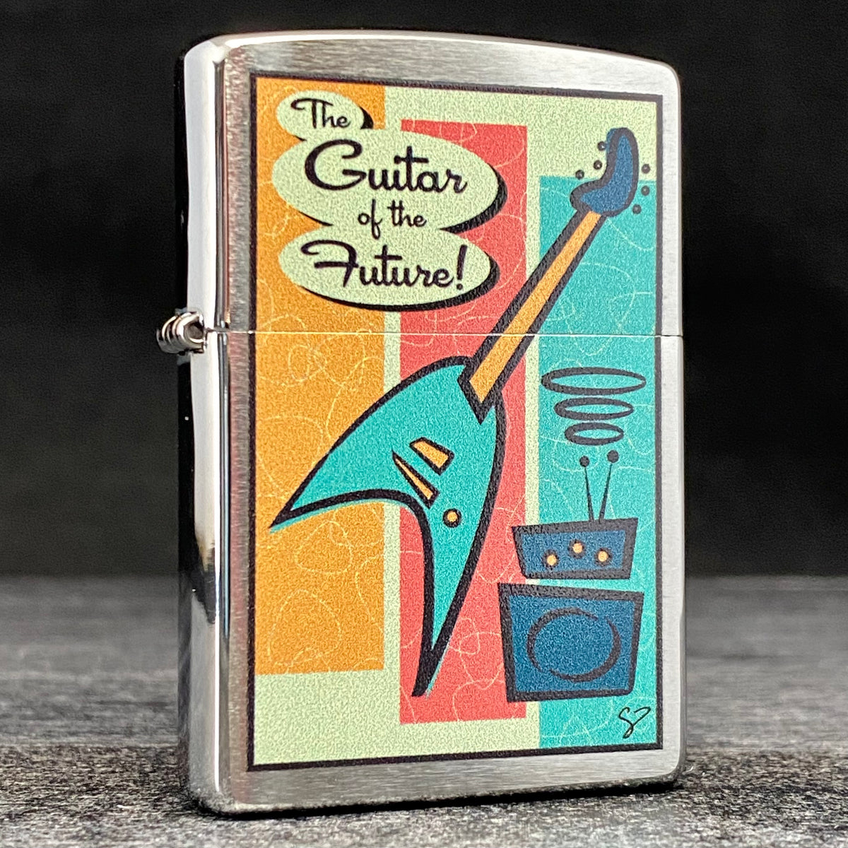 EXCLUSIVE - Riley&#39;s 66 Zippo Lighter - Guitar of the Future - Brushed Chrome